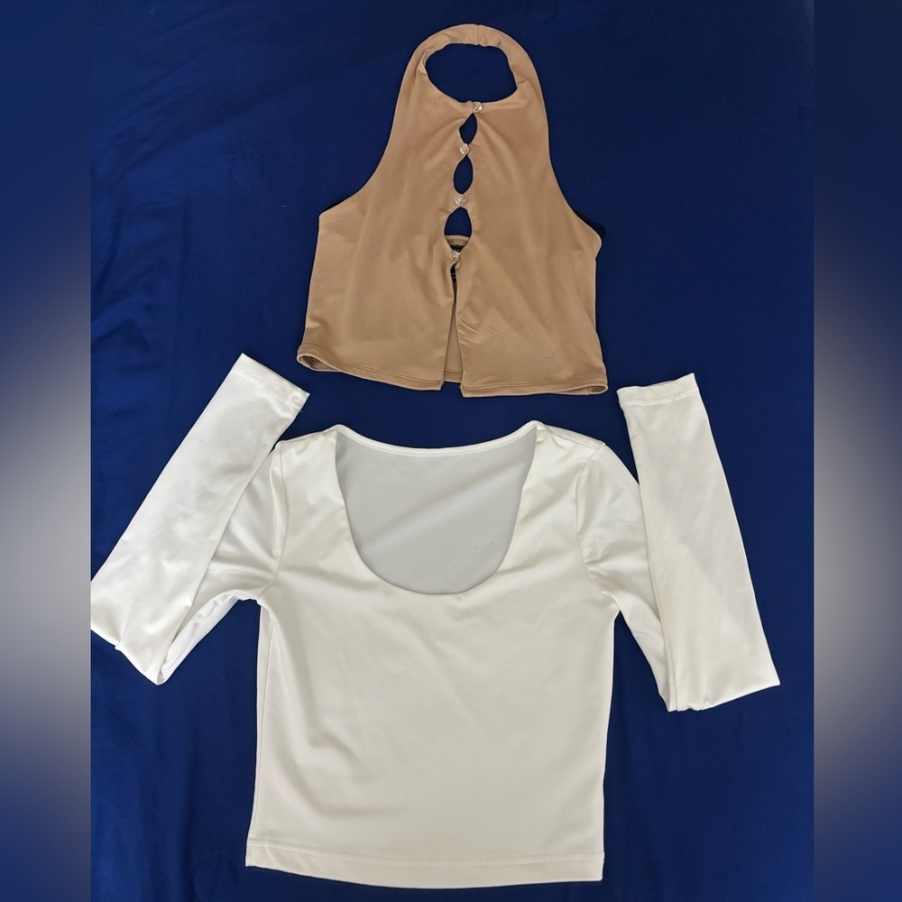 Forever 21 Tan and White Crop Tops Set